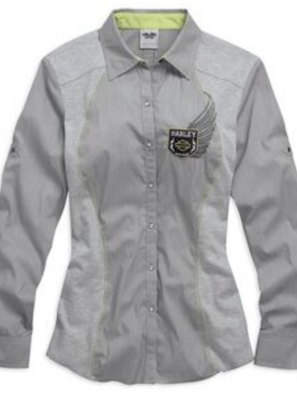 Harley-Davidson Light Gray Women's Button-Front Shirt with Winged Patch